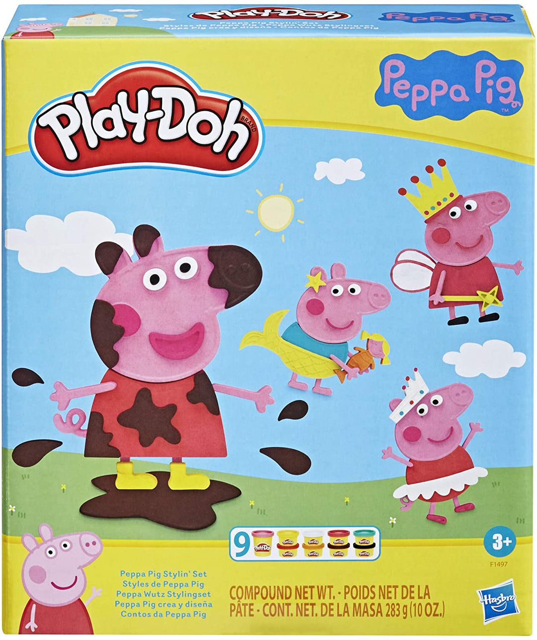 Play-Doh Peppa Pig Stylin Set avec 9 boîtes de pâte à modeler non toxique et 11 accessoires
