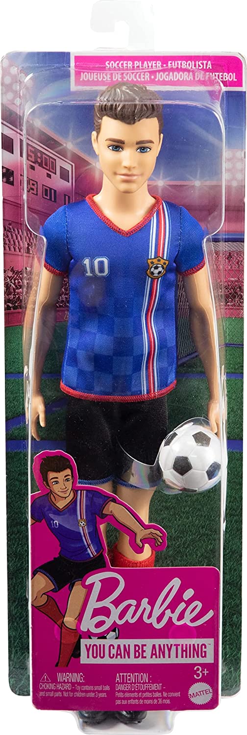 Ken Soccer Doll, Cropped Hair, Colorful #10 Uniform, Soccer Ball, Cleats, Tall Socks