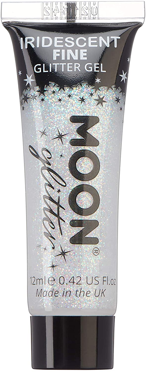Iridescent Fine Face & Body Glitter Gel by Moon Glitter - White - Cosmetic Festival Glitter Face Paint for Face, Body, Hair, Nails - 12ml