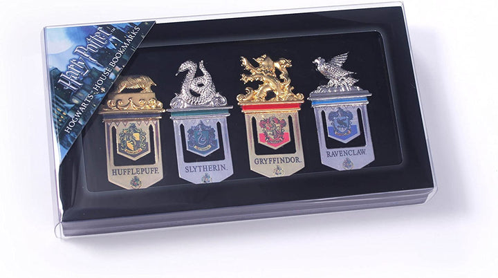 The Noble Collection Harry Potter Hogwarts-Lesezeichen – 6,3 Zoll (16 cm) Display-Set mit 4 Hogwarts-Haus-Lesezeichen aus Metall – Offiziell lizenziertes Filmset-Filmgeschenke-Briefpapier