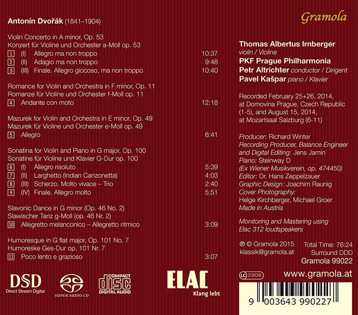Dvorak: Violinkonzert [Thomas Albertus Irnberger; Prager Philharmonie; Pavel Kaspar, Petr Altrichter] [GRAMOLA: 99022] [Audio CD]