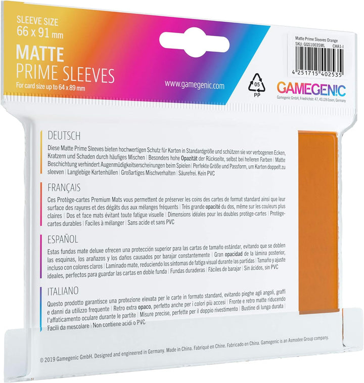 Gamegenic GGS11035ML Matte Prime Sleeves (100-Pack), Orange