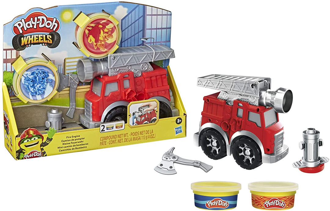 Play Doh Wheels brandweerauto-speelset met 2 niet-giftige blikken met boetseerpasta, inclusief water- en vuurkleuren