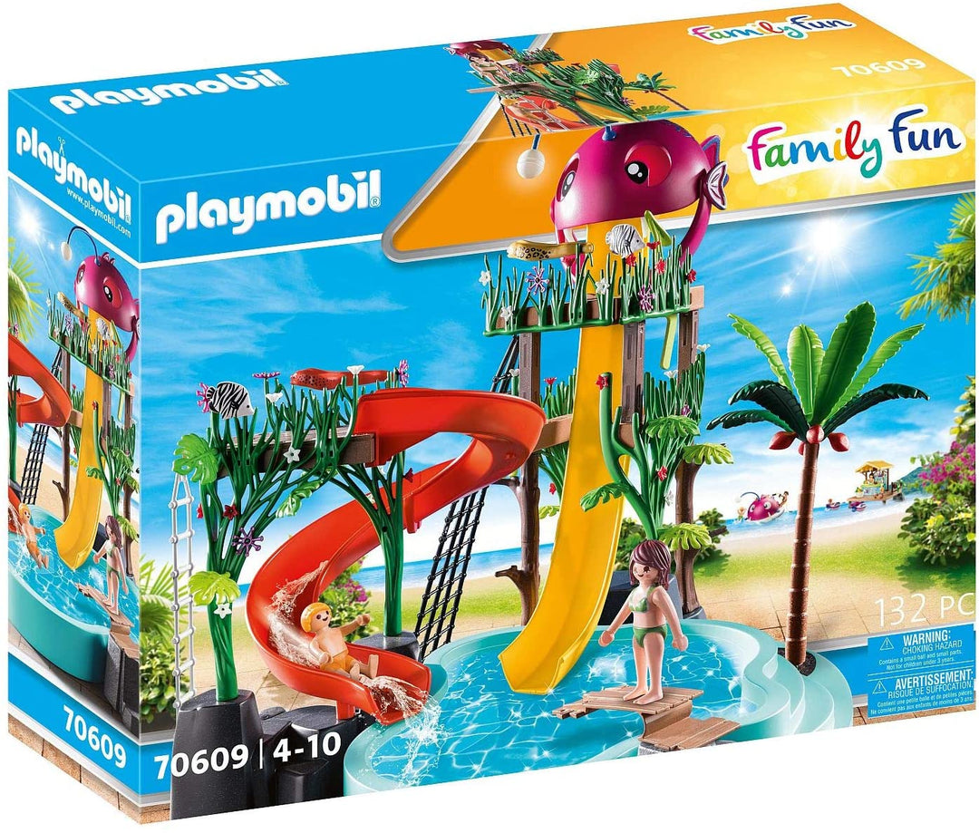 PLAYMOBIL Family Fun 70609 Water Park with Slides, Water Toy, For ages 4+