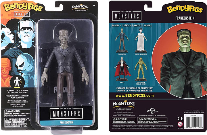 The Noble Collection Universal Monsters Bendyfigs Frankenstein Monster – 7,5 Zoll (19 cm) Noble Toys Biegbare Figur, bewegliche Sammelpuppenfiguren mit Ständer