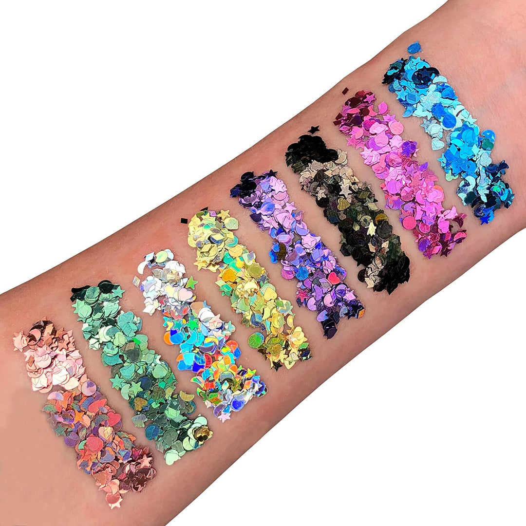 Smiffys Holografische Glitter Vormen van Moon Glitter - Zilver - 3g