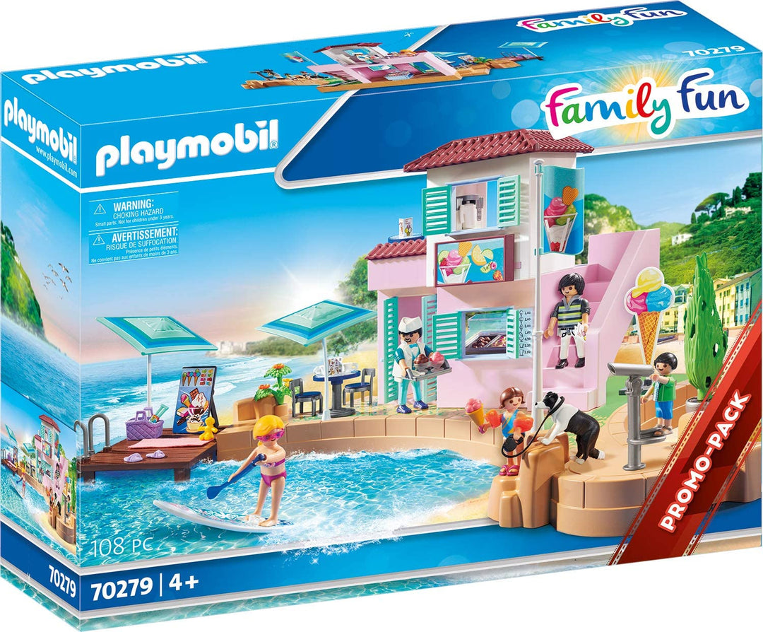 Playmobil 70279 Magasin de crème glacée au bord de l&#39;eau Family Fun, pour les enfants à partir de 4 ans
