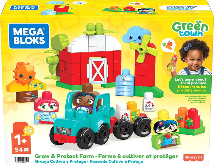 Mega Bloks Green Town Grow & Protect Farm - Playset with Tractor & 3 Buildable C