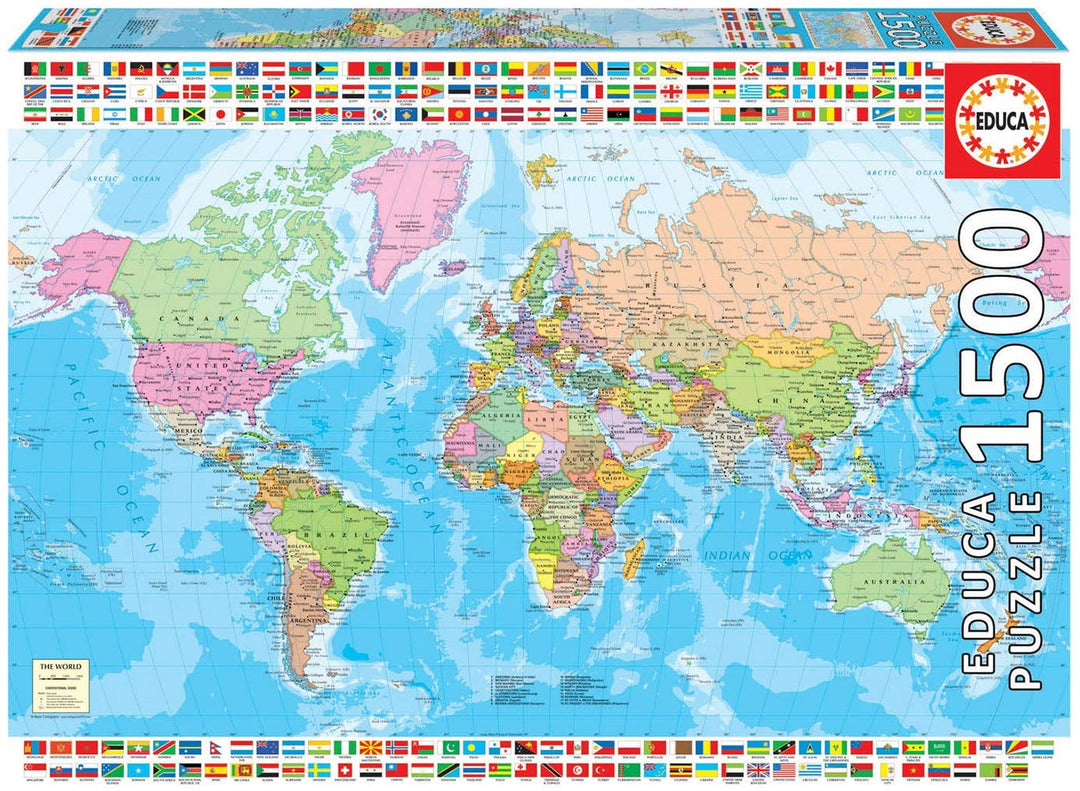 Educa Borras 18500 Map of The World with Flags 1500 Piece Jigsaw Puzzle