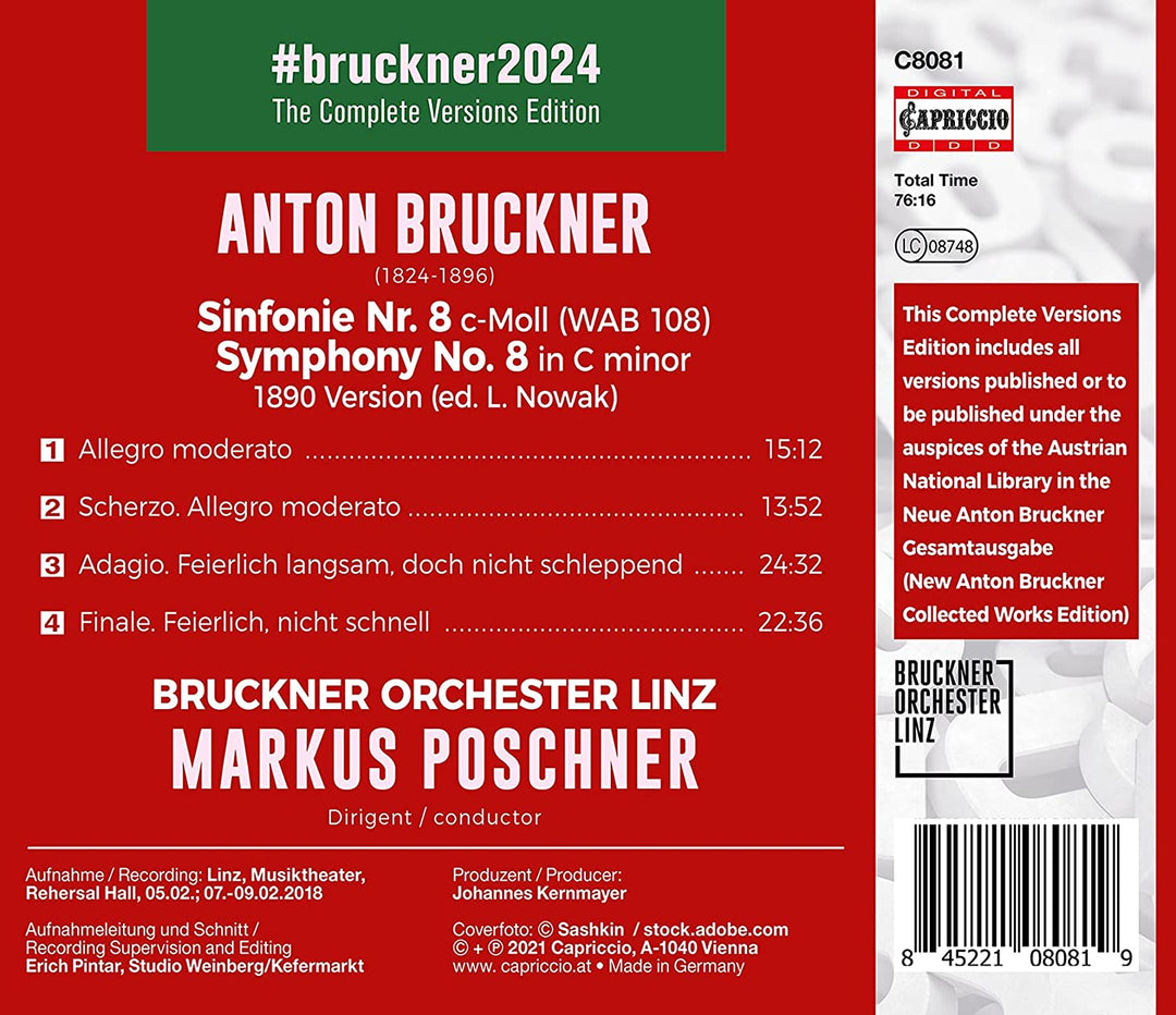 Bruckner: Symphony 8 [Bruckner Orchester Linz; Markus Poschner] [Capriccio: C808 [Audio CD]