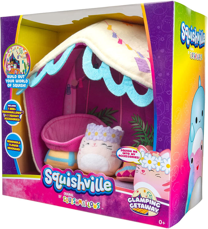 Squishville SQM0210 Deluxe Glamping inklusive 5,1 cm Paulita, der rosa getigerten Katze,