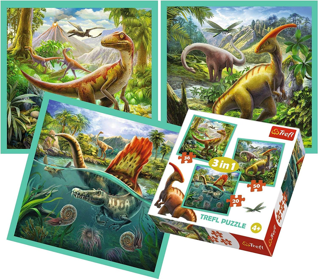 Trefl 916 34837 EA 3 in 1 Die außergewöhnliche Welt der Dinosaurier, mehrfarbig