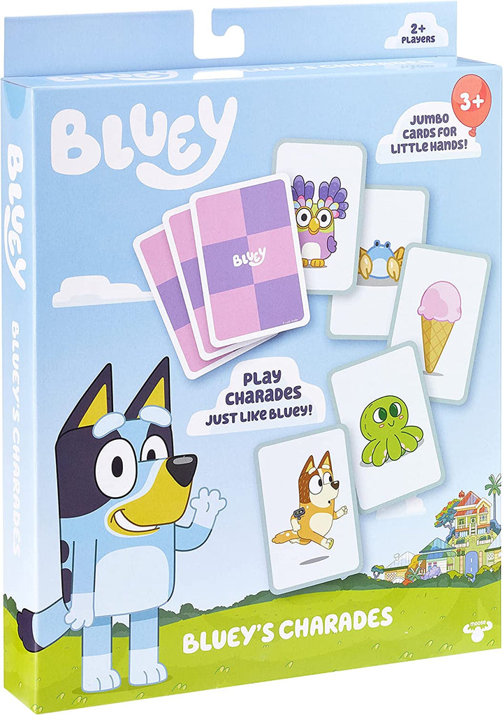 Bluey and Friends Charades-Kartenspiel, 60 übergroße, offizielle Charakterkartenspiele für 2 oder mehr Spieler