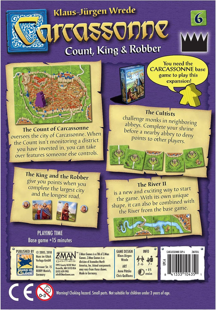 Z-Man Games | Carcassonne Count, King & Robber Board Game EXPANSION 6 | Ages 7 and up | 2-6 Players