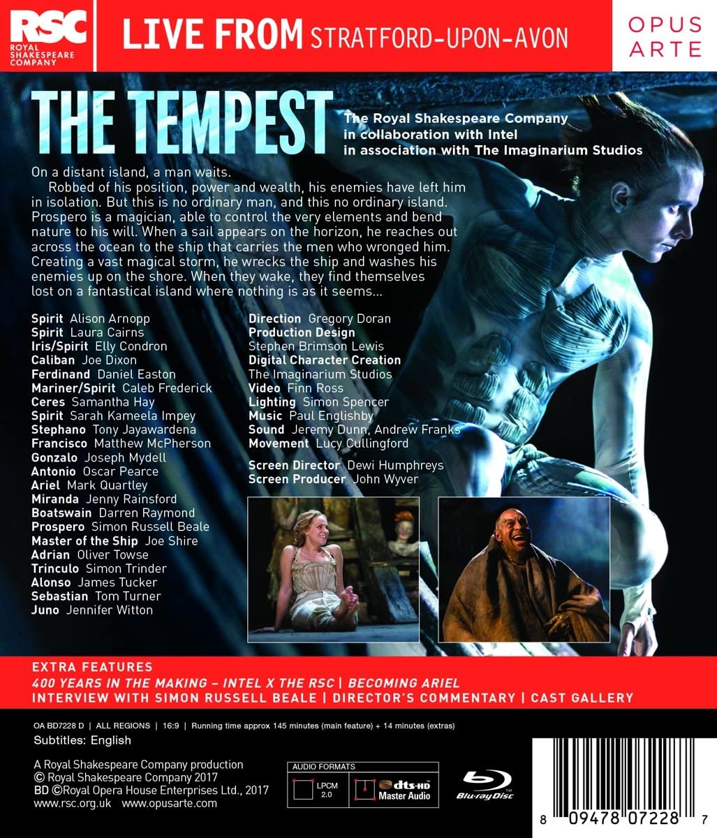 William Shakespeare: The Tempest [Simon Russell Beale; Joe Dixon; Mark Quartley; Jenny Rainsford; Simon Trinder; Tony Jayawardena; Oscar Pearce; ] [Opus Arte: OABD7228D] [2017] [Region Free] [Blu-ray]