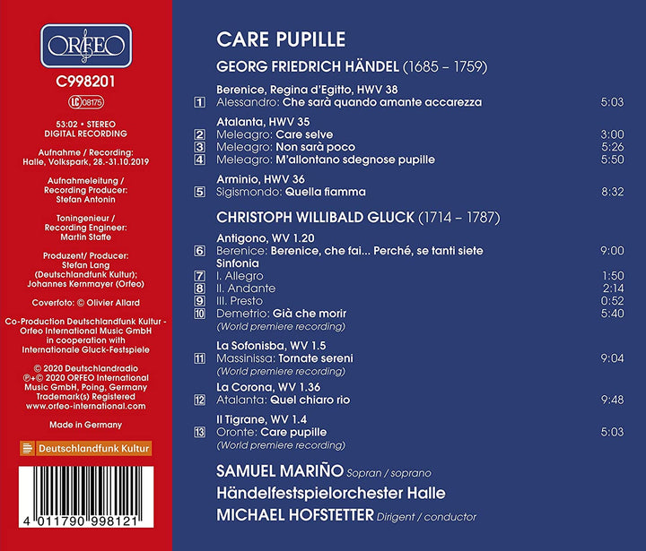 Samuel Mariño - Care Pupille - Handel & Gluck [Samuel Mariño; Handelfestspielorchester Halle; Michael Hofstetter] [Orfeo: C998201] [Audio CD]