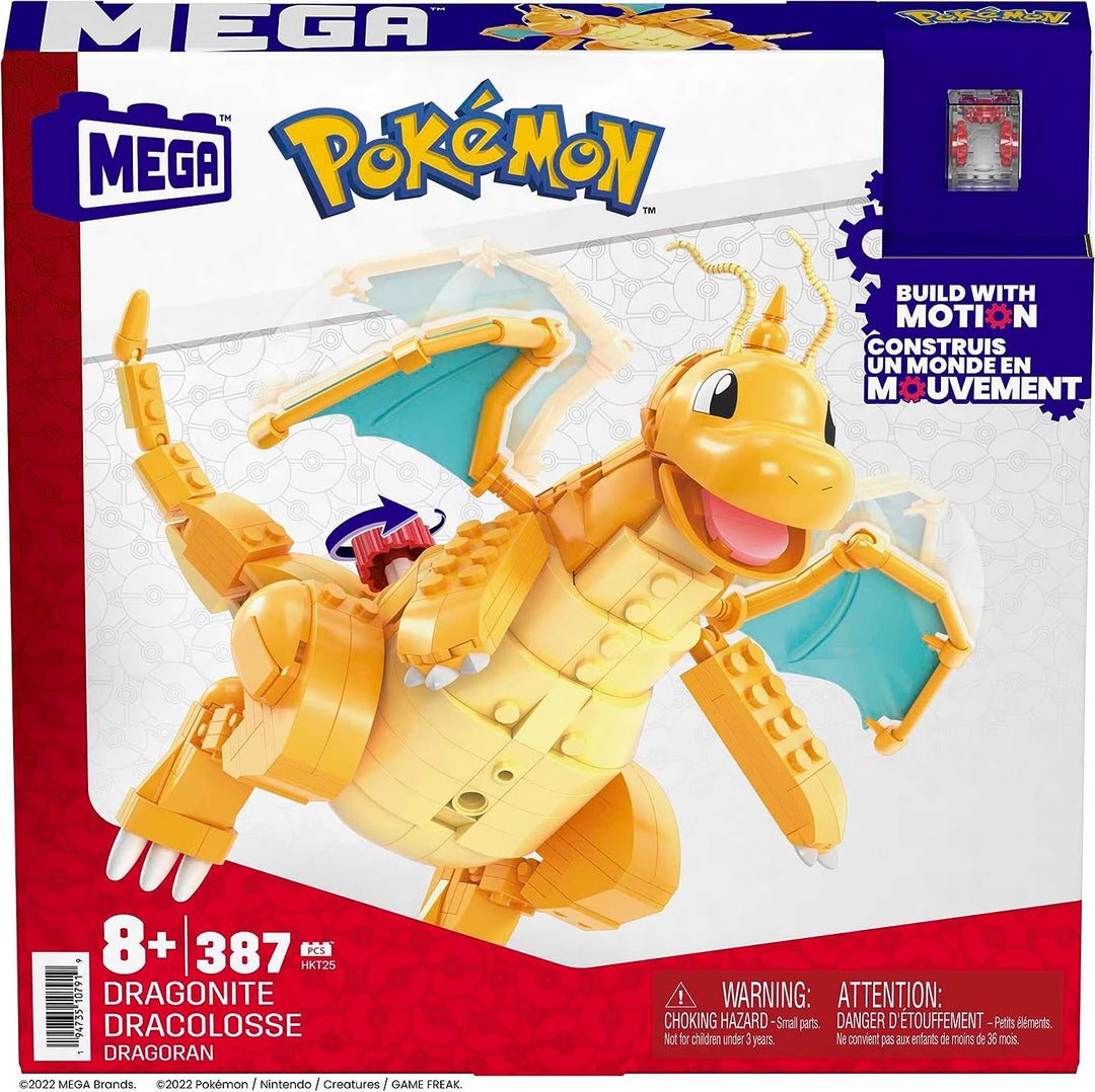 MEGA Pokémon Action Figure Building Toys for Kids, Dragonite with 387 Pieces and Wing Flapping Motion