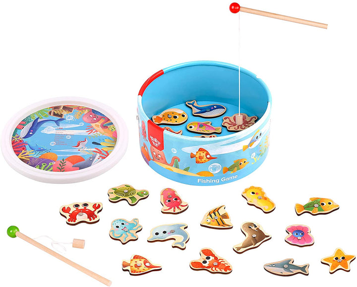 Tooky Toy TL095 Set da pesca in legno di pesce, multicolore
