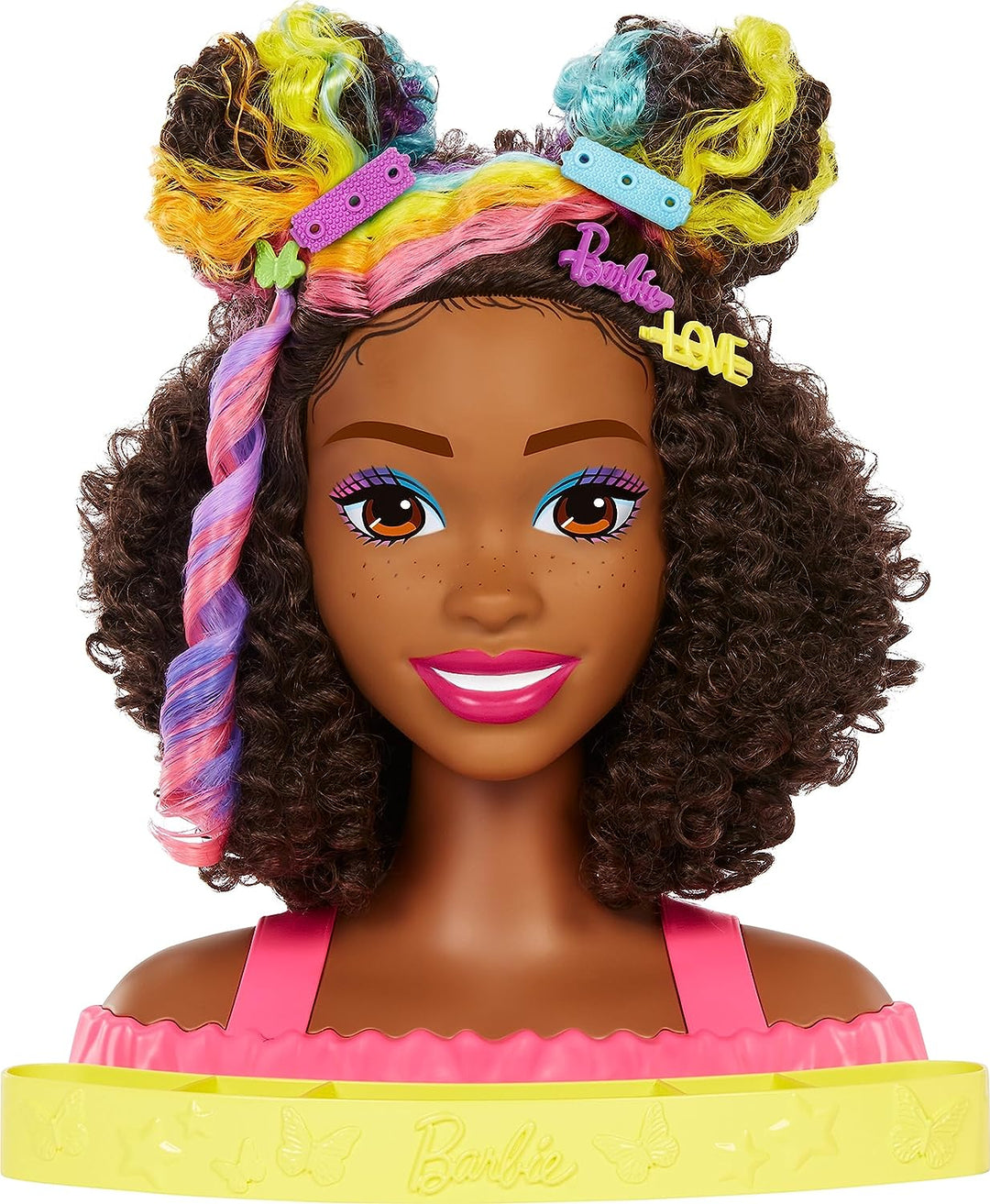 Barbie Doll Deluxe Styling Head with Color Reveal Accessories and Curly Brown Neon Rainbow Hair