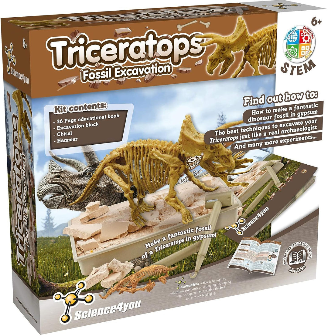 Science4you - Triceratops Fossil Digging Kit for Kids +6 - Excavate and assemble 10 Triceratops Fossiles