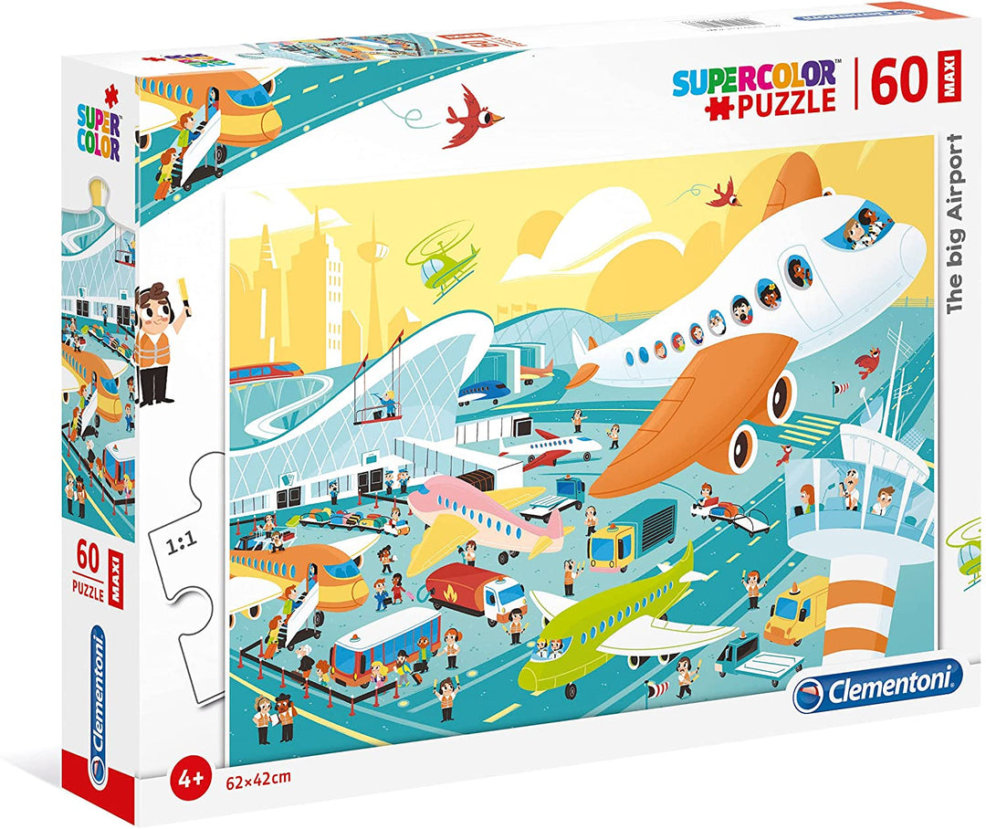 Clementoni – 26447 – Supercolor-Puzzle für Kinder – Der Flughafen – 60 Teile Maxi