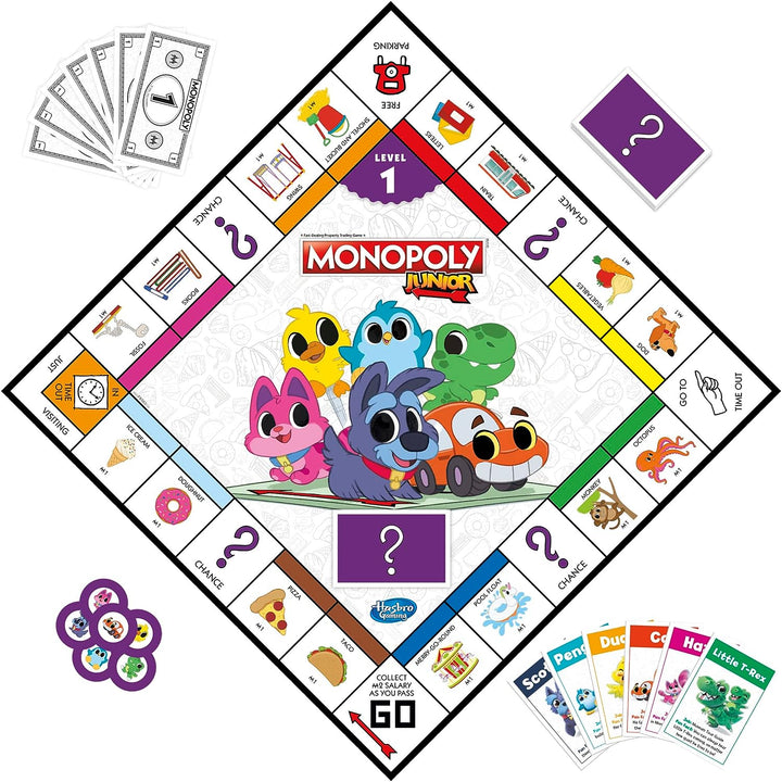 Monopoly Junior Board Game, 2-Sided Gameboard, 2 Games in 1, Monopoly Game for Younger Children