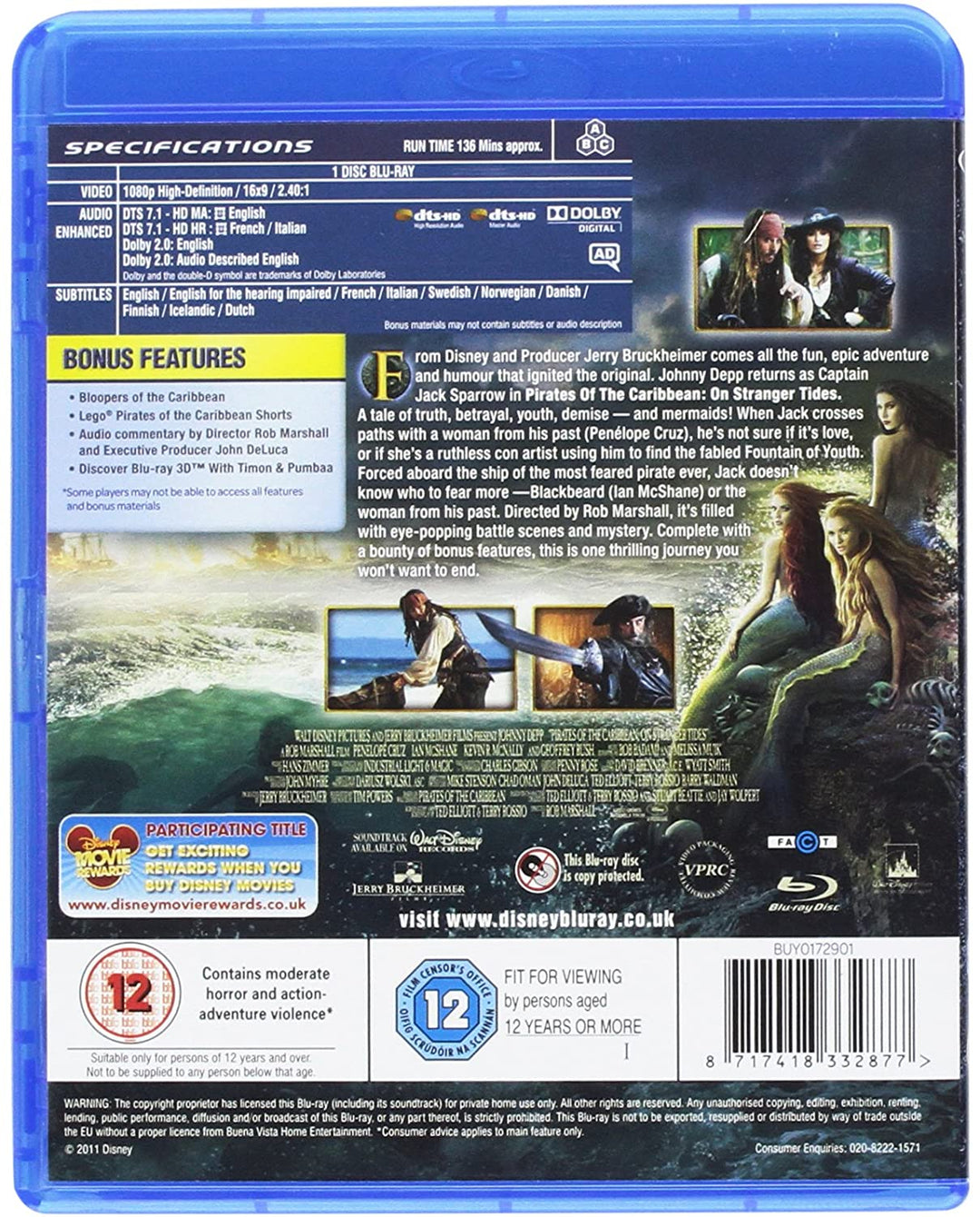 Pirati dei Caraibi: On Stranger Tides [Blu-ray] [2017] [Region Free]