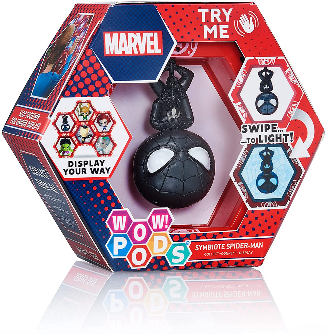 WOW! PODS Avengers Collection - Symbiote Spiderman Limited Edition | Superhero Light-Up Bobble-Head Figure | Official Marvel Toys, Collectables & Gifts