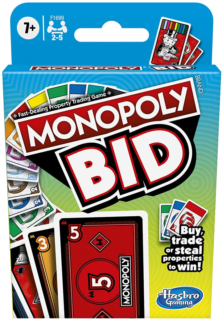Monopoly Bid Game, juego de cartas de juego rápido para 4 jugadores Juego para familias y niños de 7 años en adelante