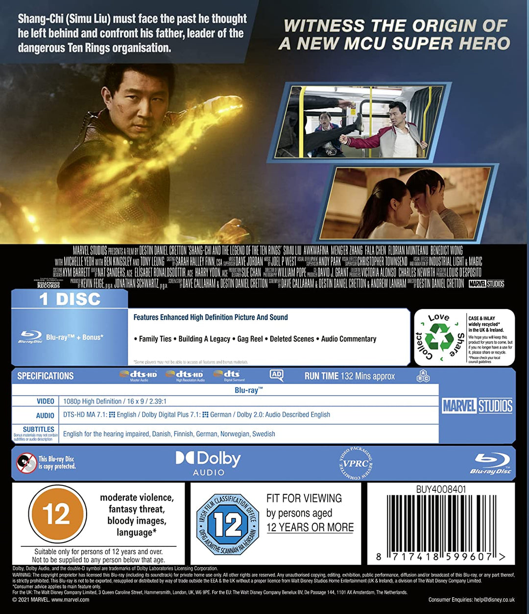 Marvel Studios Shang-Chi and the Legend of the Ten Rings [2021] [Region - Action/Fantasy  [Blu-ray]