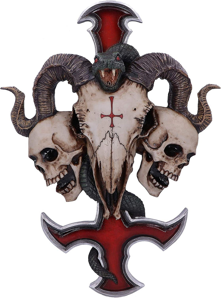 Nemesis Now James Ryman Devils Ram's Skull Petrine Cross Wandtafel, Rot, 30,5 cm