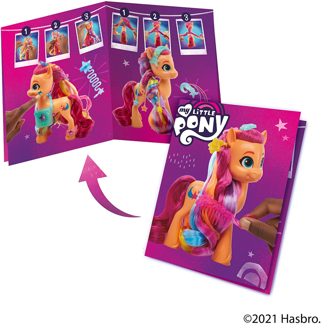My Little Pony: A New Generation Rainbow Reveal Sunny Starscout – 15 cm großes orangefarbenes Ponyspielzeug mit Regenbogenzopf, 17 Zubehörteile, F1794
