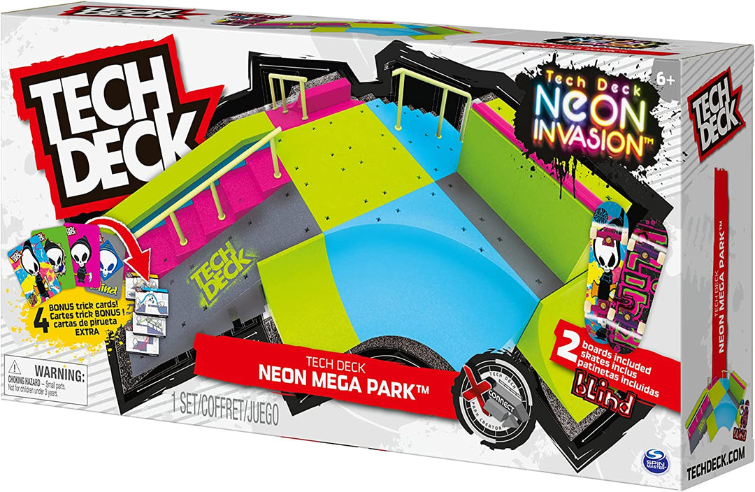 Tech Deck, Neon Mega Park X-Connect Creator, im Dunkeln leuchtende, anpassbare Rampe