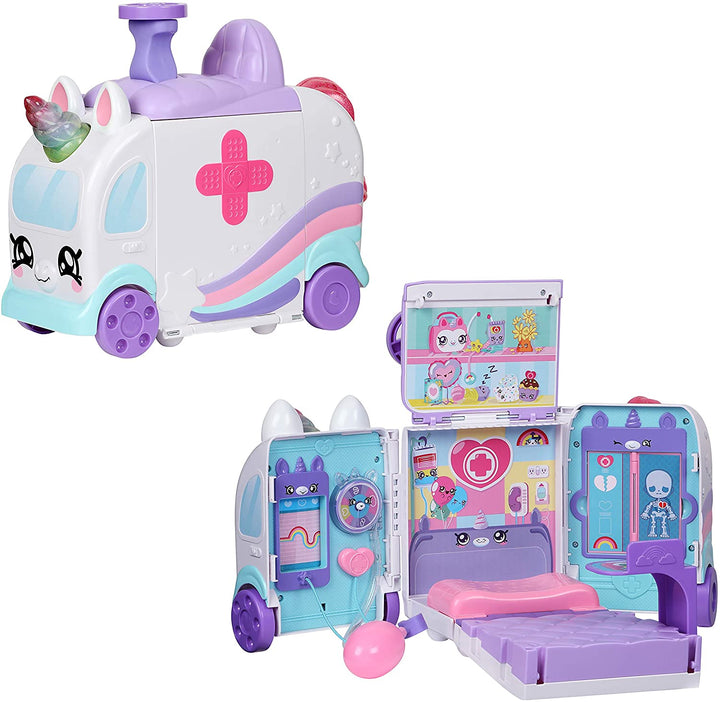 Kindi Kids Hospital Corner Unicorn Ambulance Play Set comprend des accessoires Shopkins