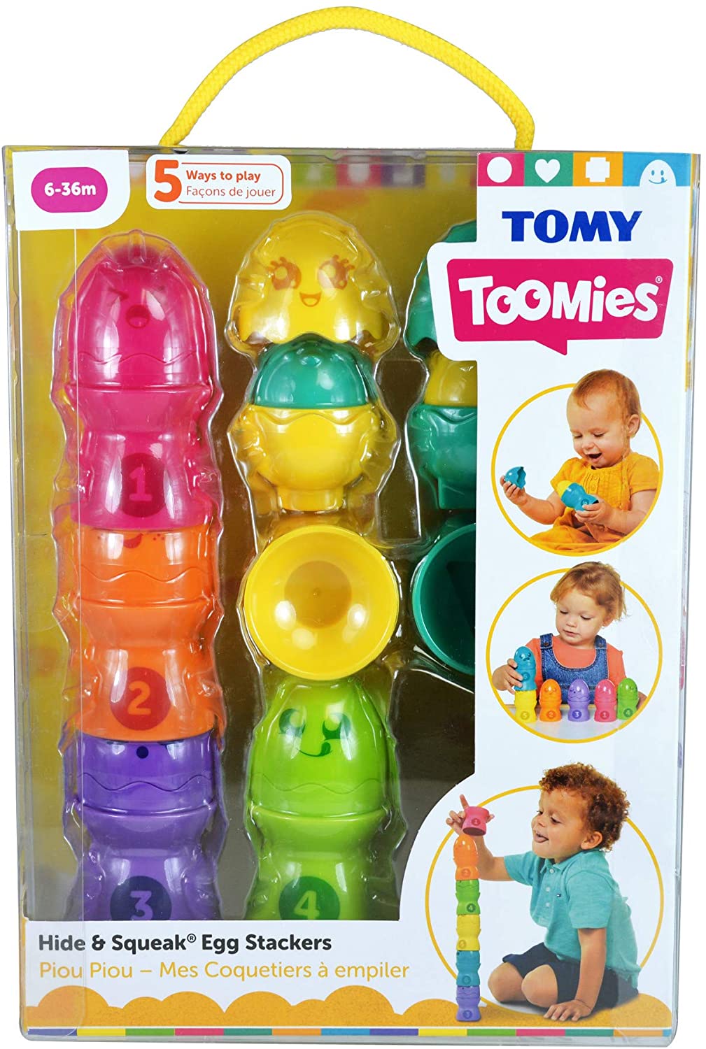 TOMY Toomies Hide and Squeak Big Egg Stacker Babyspielzeug, pädagogischer Formsortierer