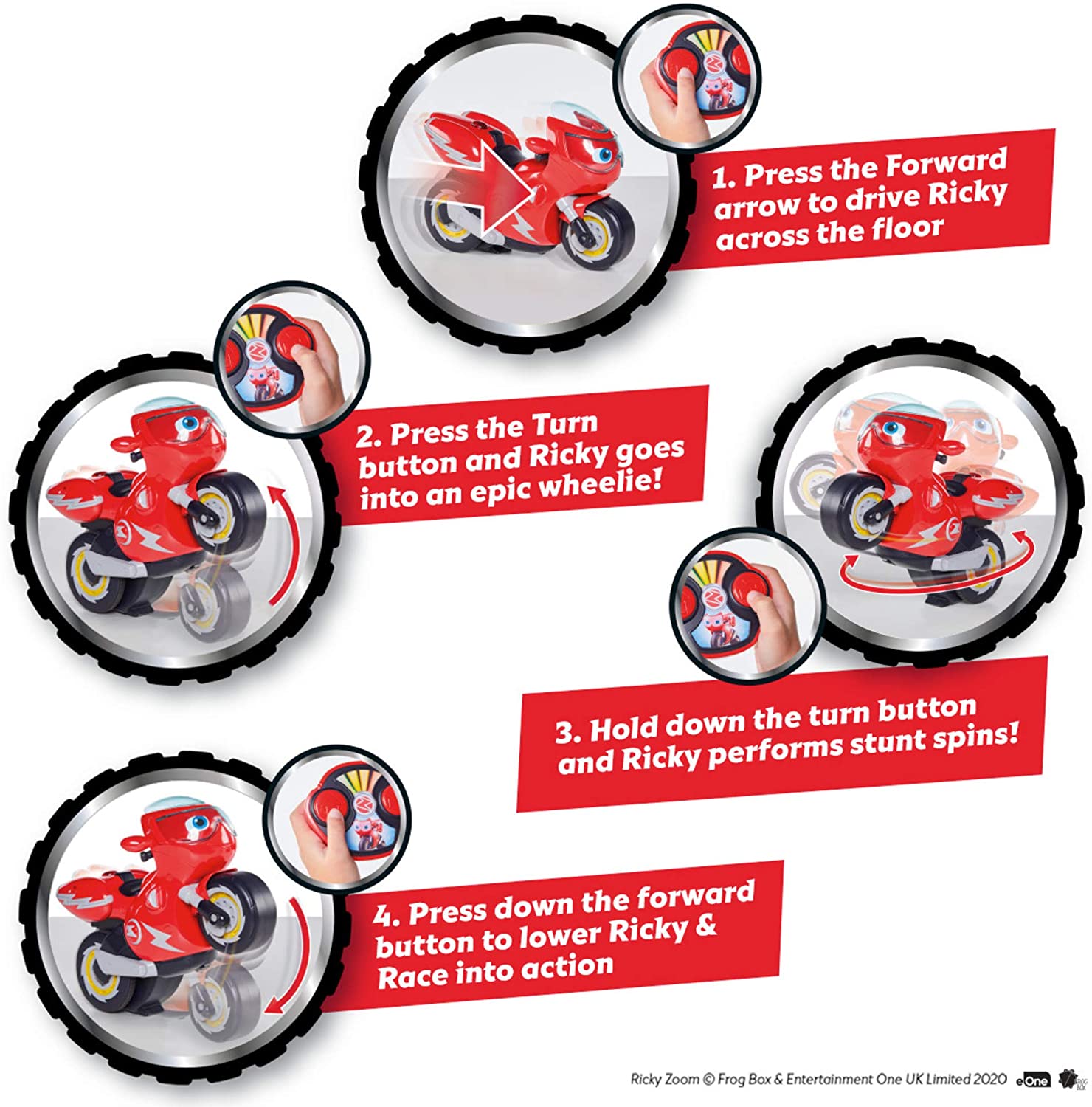 Ricky Zoom T20055A Remote-Controlled Stunt Motorcycle Playset - Wheelie & 360 Spin Action for Kids 3