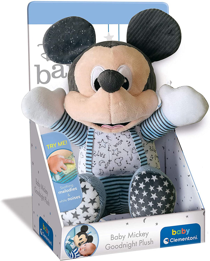 Clementoni, 17394, Disney Baby Mickey Goodnight Plush, educational toy for toddl