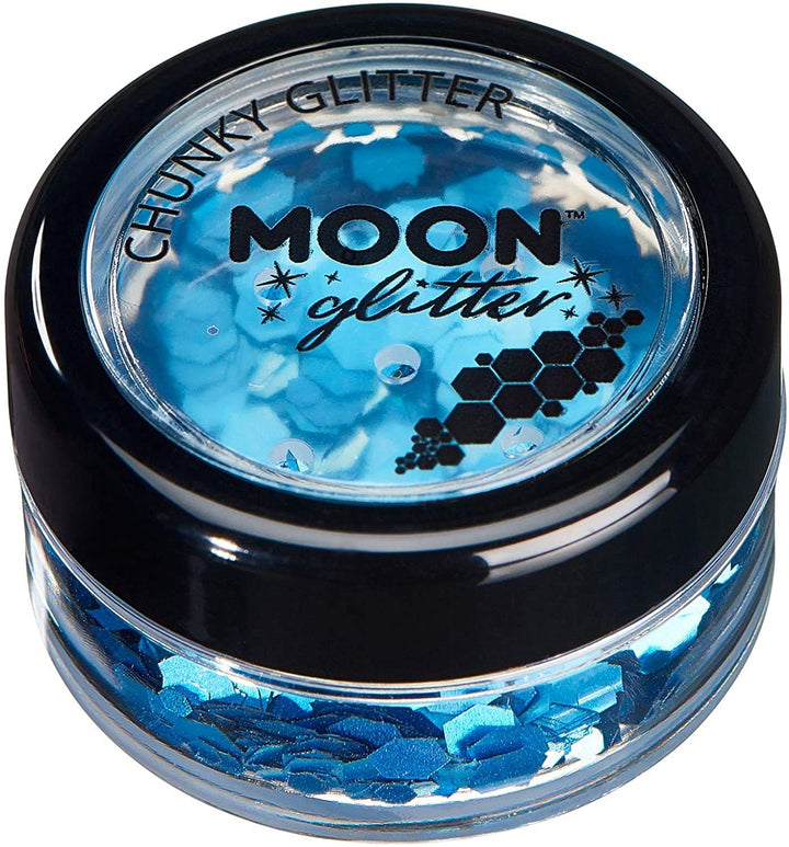 Chunky Holographic Glitter by Moon Glitter - Blue - Cosmetic Festival Makeup Glitter for Face, Body, Nails, Hair, Lips - 3g