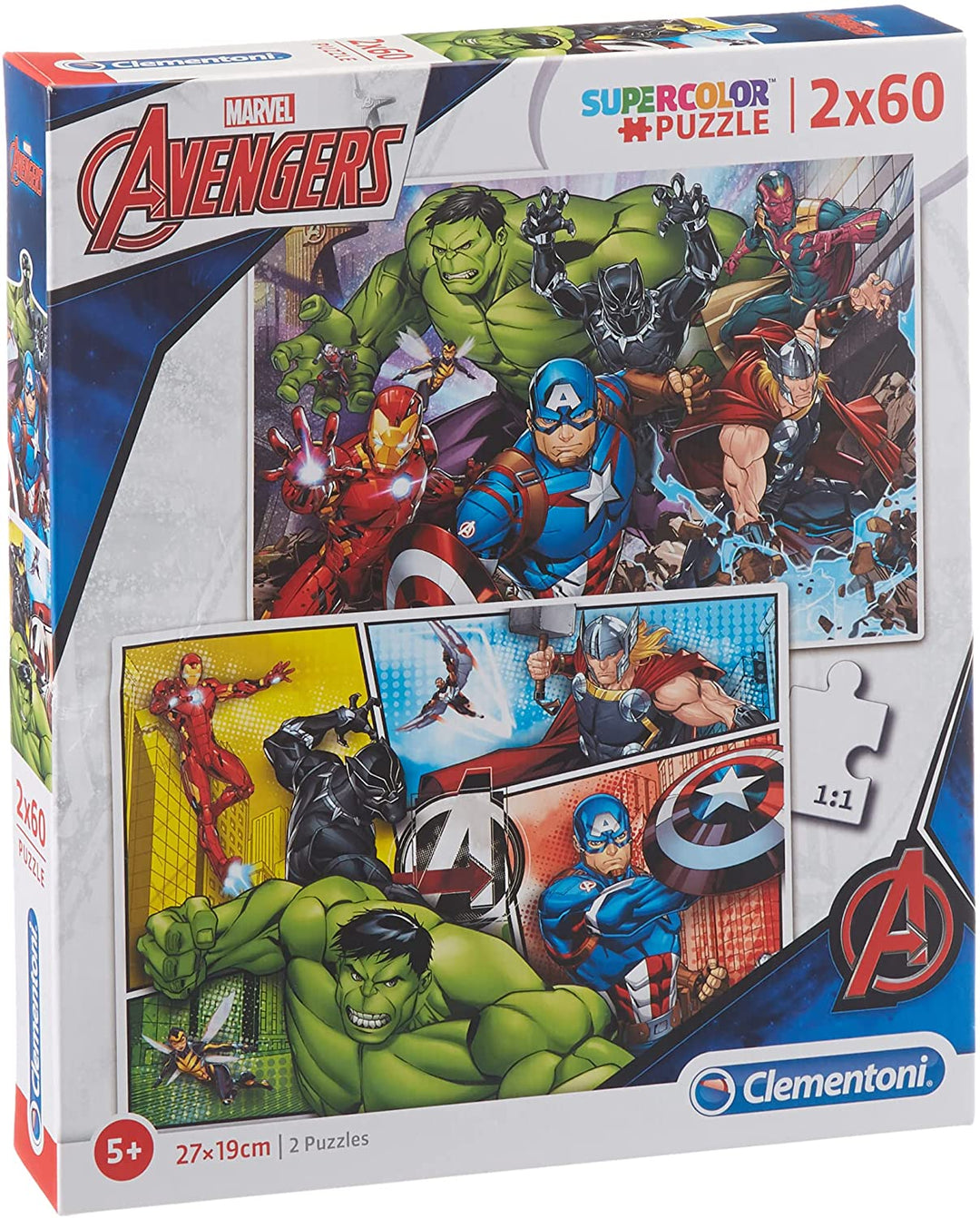 Clementoni – 21605 – Supercolor-Puzzle für Kinder – The Avengers – 2 x 60 Teile Puzzle