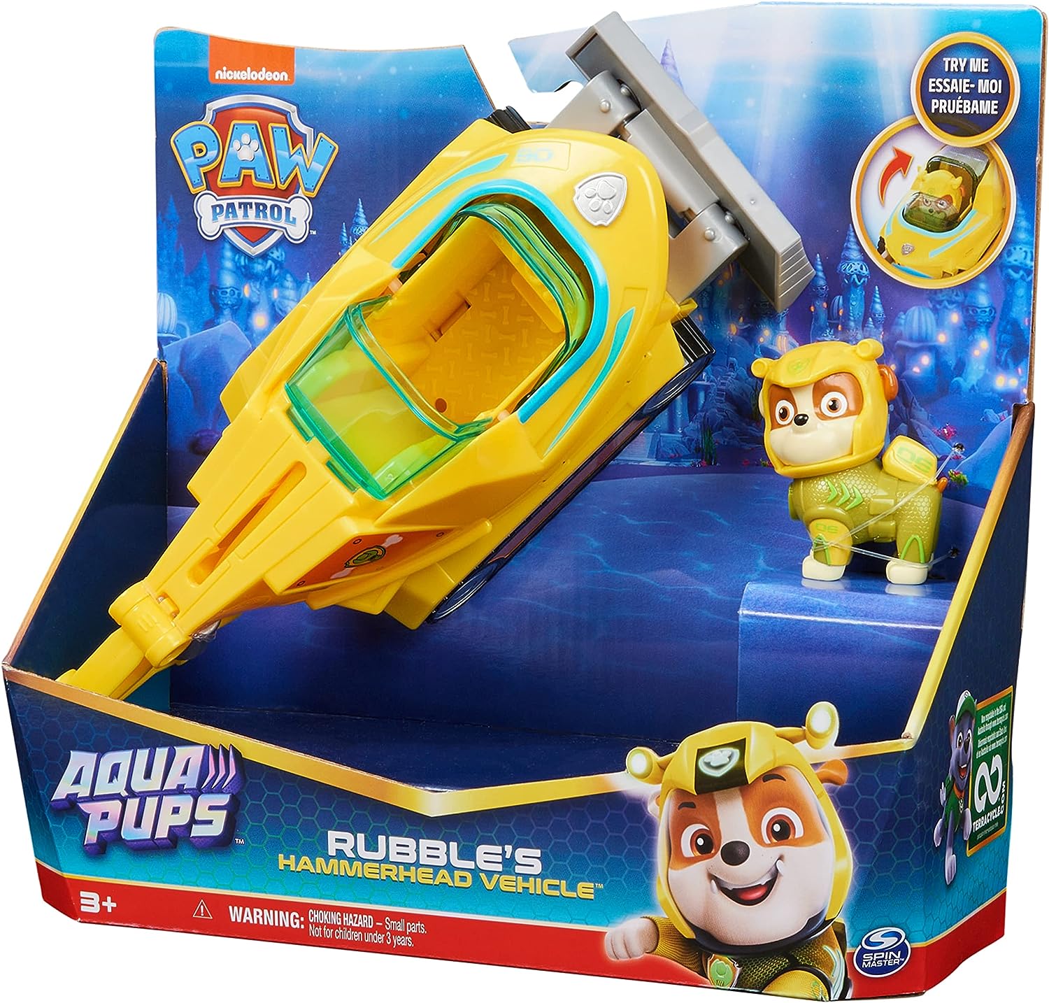 Paw Patrol Aqua Pups Rubble Verwandelbares Hammerhai-Fahrzeug mit Actionfigur – ab 3 Jahren 3