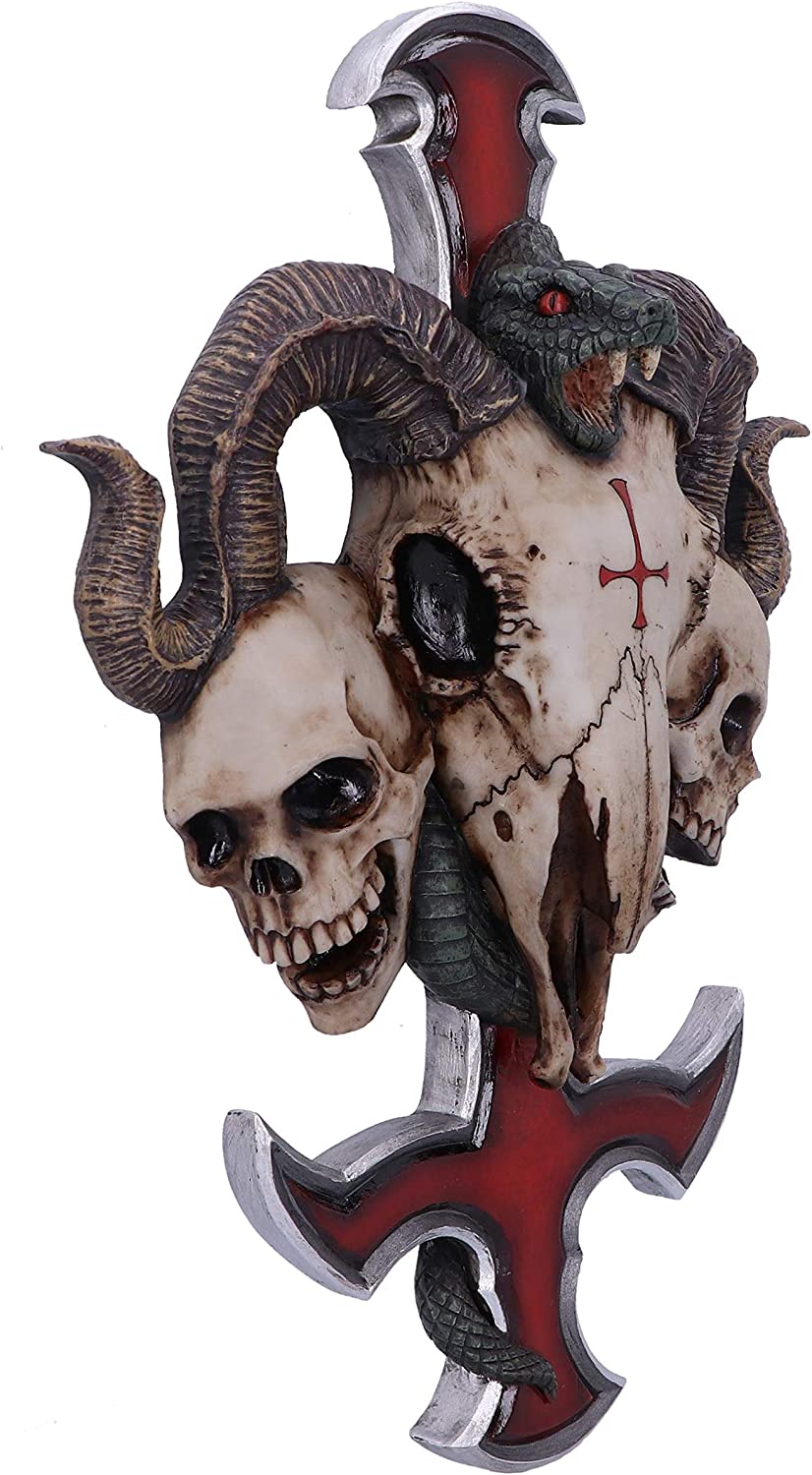 Nemesis Now James Ryman Devils Ram's Skull Petrine Cross Wandtafel, Rot, 30,5 cm