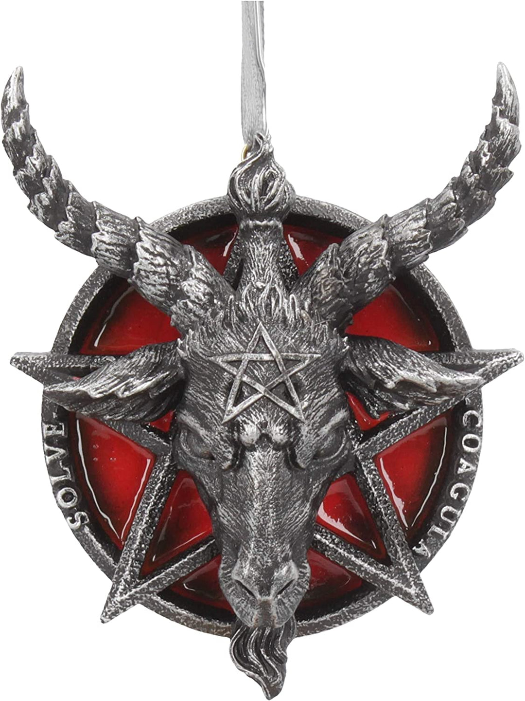 Nemesis Now Baphomet-Kopf, rotes Pentagramm, hängendes dekoratives Ornament, 9,5 cm, Kunstharz