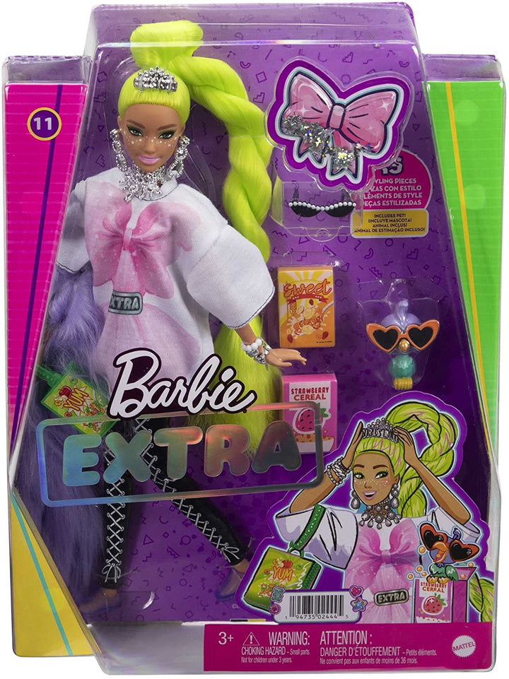 Barbie Extra-Puppe Nr. 11 in übergroßem T-Shirt und Leggings mit Haustier, für Kinder ab 3 Jahren