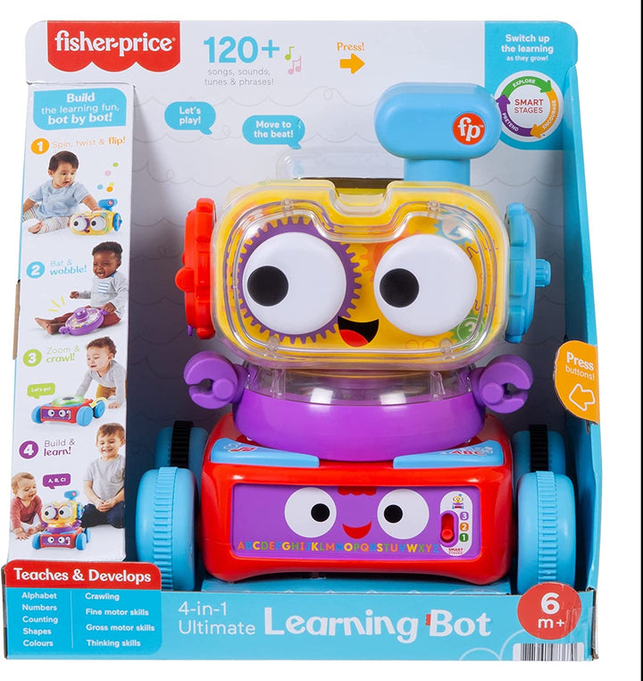 Fisher-Price 4-in-1 Ultimate Learning Bot, juguete de actividad electrónica con luces, música y contenido educativo para bebés y niños
