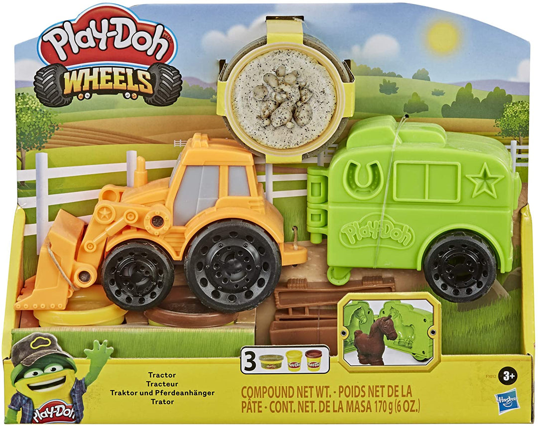 Play-Doh Wheels Traktor-Bauernhof-LKW-Spielzeug für Kinder ab 3 Jahren mit Pferdeanhänger-Form und 3 Dosen ungiftiger Modelliermasse