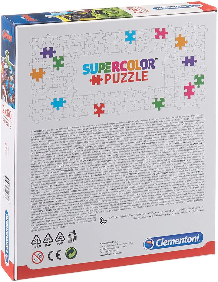 Clementoni – 21605 – Supercolor-Puzzle für Kinder – The Avengers – 2 x 60 Teile Puzzle