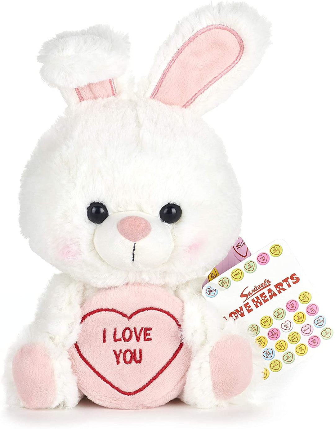 Posh Paws 37328 Swizzels Hearts 18cm (7”) Bunny – I Love You Message Soft Toy, Pink & White
