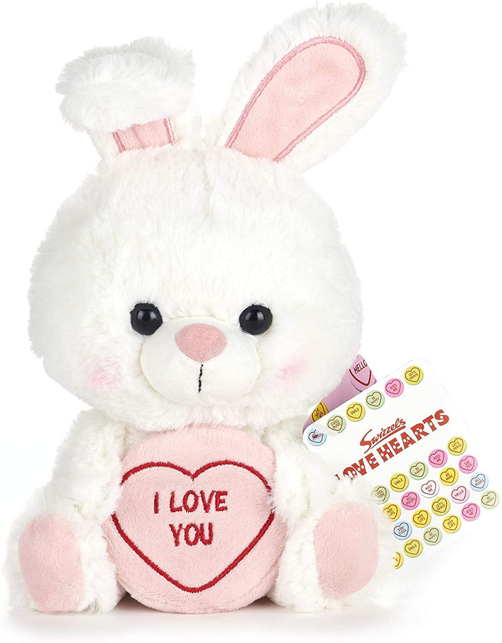 Posh Paws 37328 Swizzels Hearts 18cm (7”) Bunny – I Love You Message Soft Toy, Pink & White