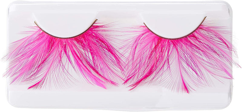 Smiffys Eyelashes with Feather Plumes and Glue - Pink