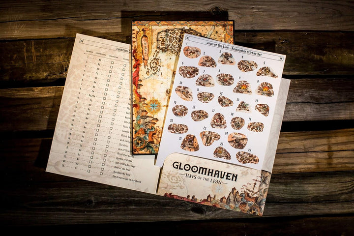 Gloomhaven: Der Kiefer des Löwen, abnehmbares Aufkleberset und Karte